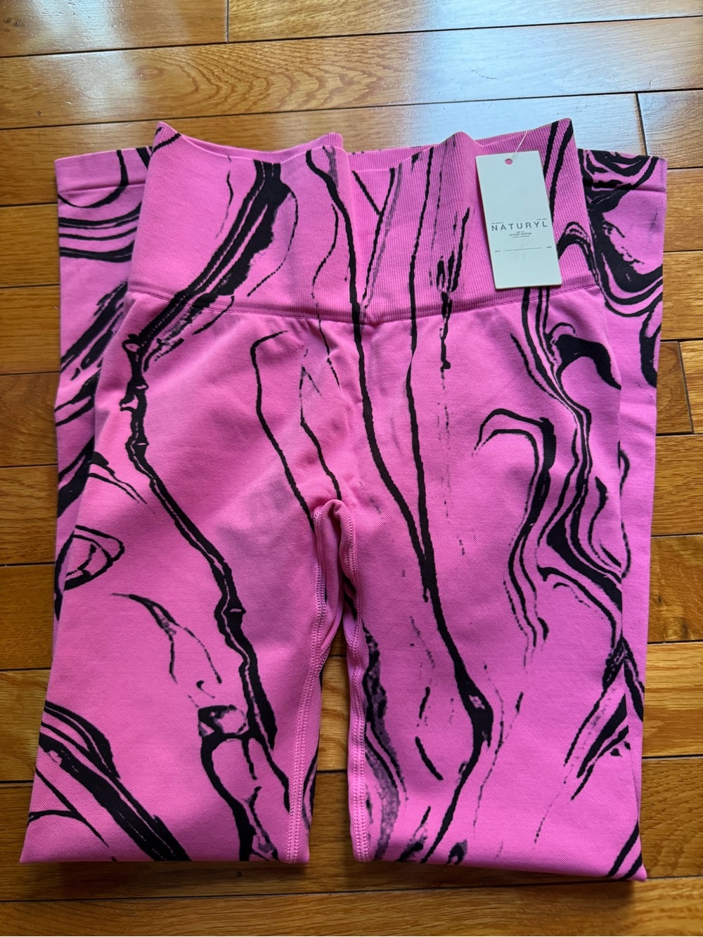Naturyl Pink Graphic Leggings with Black Marble Swirl. New with tags.